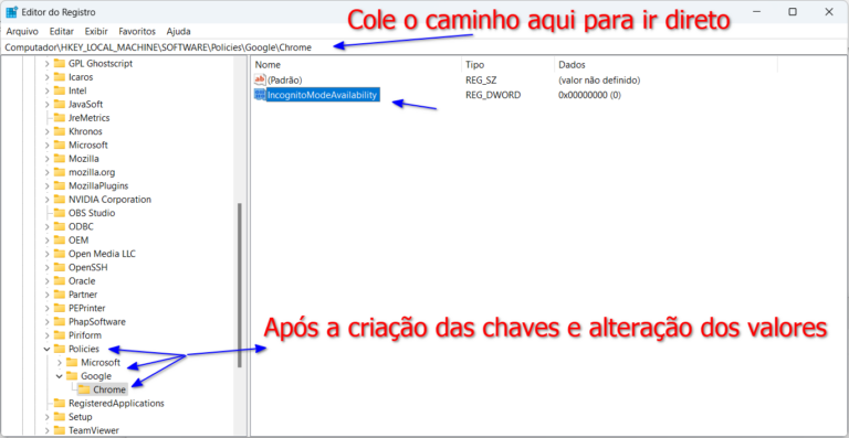 Registro do Windows tela anônima valor alterado